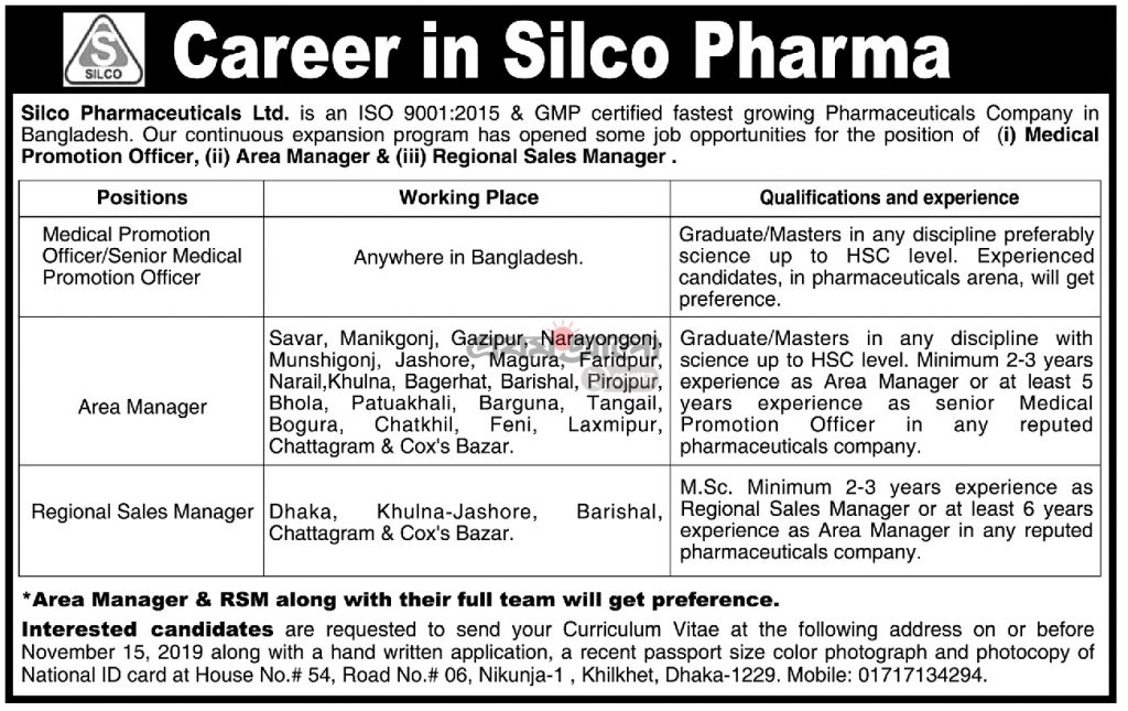 Silco Pharmaceuticals Job Circular  