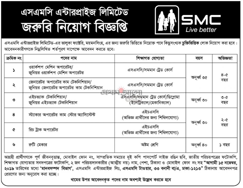 SMC Enterprise Job Circular